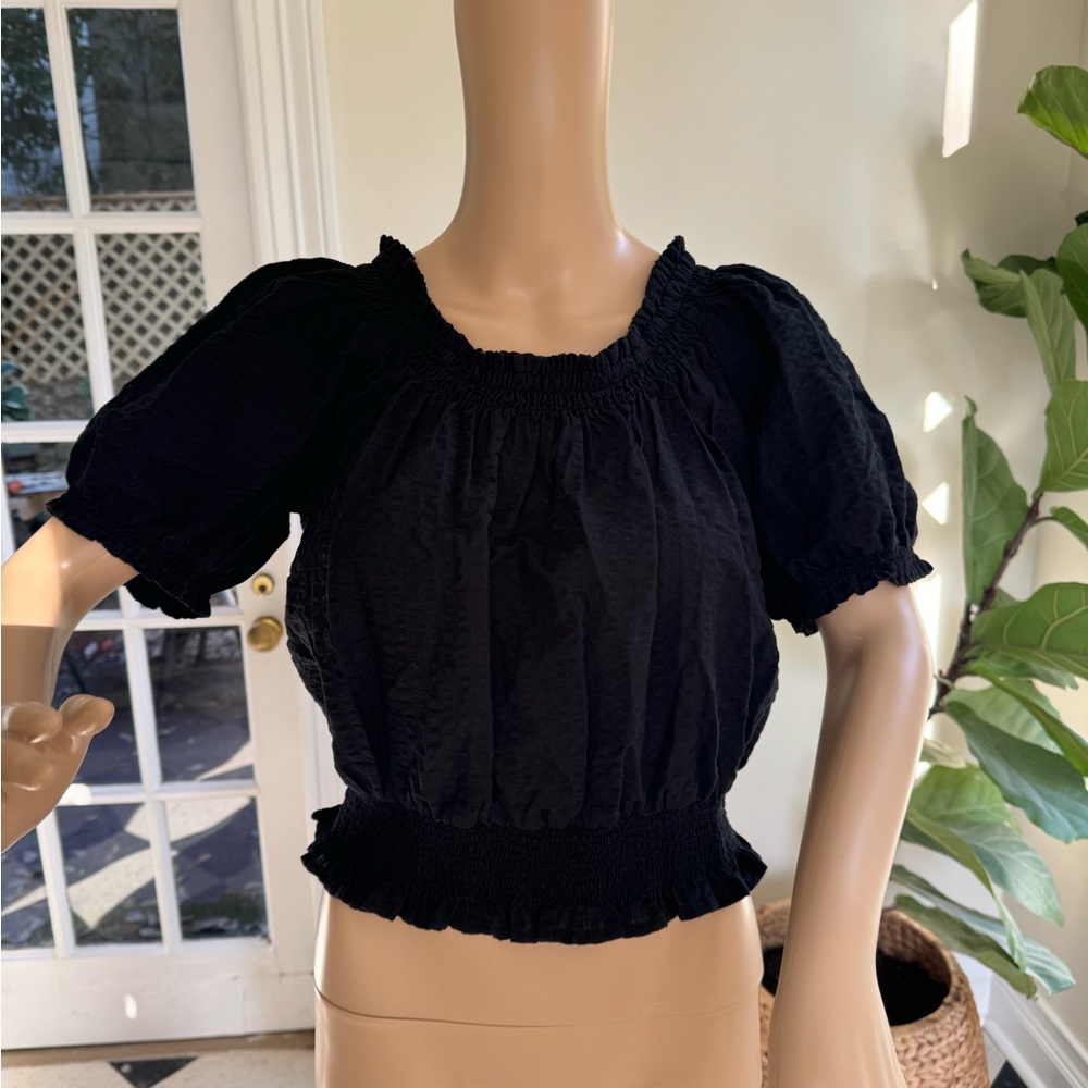 Black Smocked Cropped Top